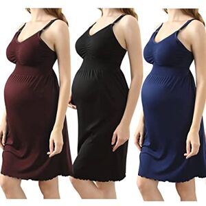 4How Women's Maternity Dress Breastfeeding Nursing Nightshirt Seamless Pregnancy Nightwear for Hospital Red＋Black＋BlueXL