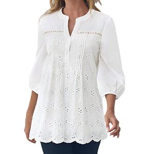 Generic Maternitys Blouses Short Sleeve Maternity Shirt Women's Lace Crochet V Neck Half Sleeve Embroidery Button Down Blouses Casual Shirts Tops Tee Short Sleeve Active Wear White