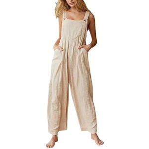 JINGBDO Maternity Romper Loose Maternity Pant Trouser Female Women One-Piece Overalls Wide-Leg Strap Jumpsuit Streetwear-Beige-L