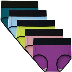 INNERSY Cotton Underwear Ladies High Waist Knickers Women Maternity Pants after Birth 5 Pack (12, Multicolor with Black Waist)
