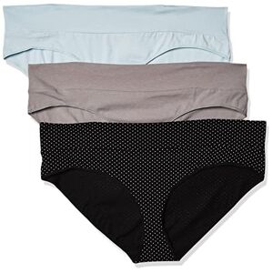 Motherhood Maternity Women's Plus-Size 3 Pack Fold Over Brief Panties Underwear, Flat Grey, Plein Air, B/W Dot, 3X