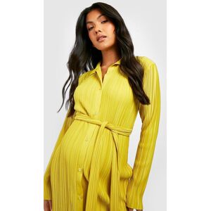 boohoo Maternity Plisse Belted Shirt Midi Dress