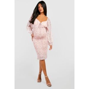 boohoo Maternity Shirred Long Sleeve Midi Dress