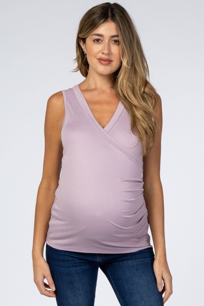 PinkBlush Lavender Crossover Ruched Maternity Nursing Tank - Small- Female