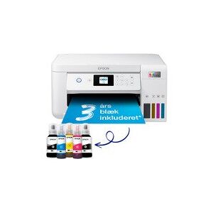 Epson EcoTank ET-2856 - Multifunktionsprinter - farve - blækprinter - kan genopfyldes - A4 (medie) - op til 10.5 spm (udskriver) - 100 ark - USB, Wi-Fi - hvid