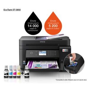 Imprimante jet d'encre couleur multifonctions 3 en 1 Epson EcoTank ET-3850 - Noir - Publicité