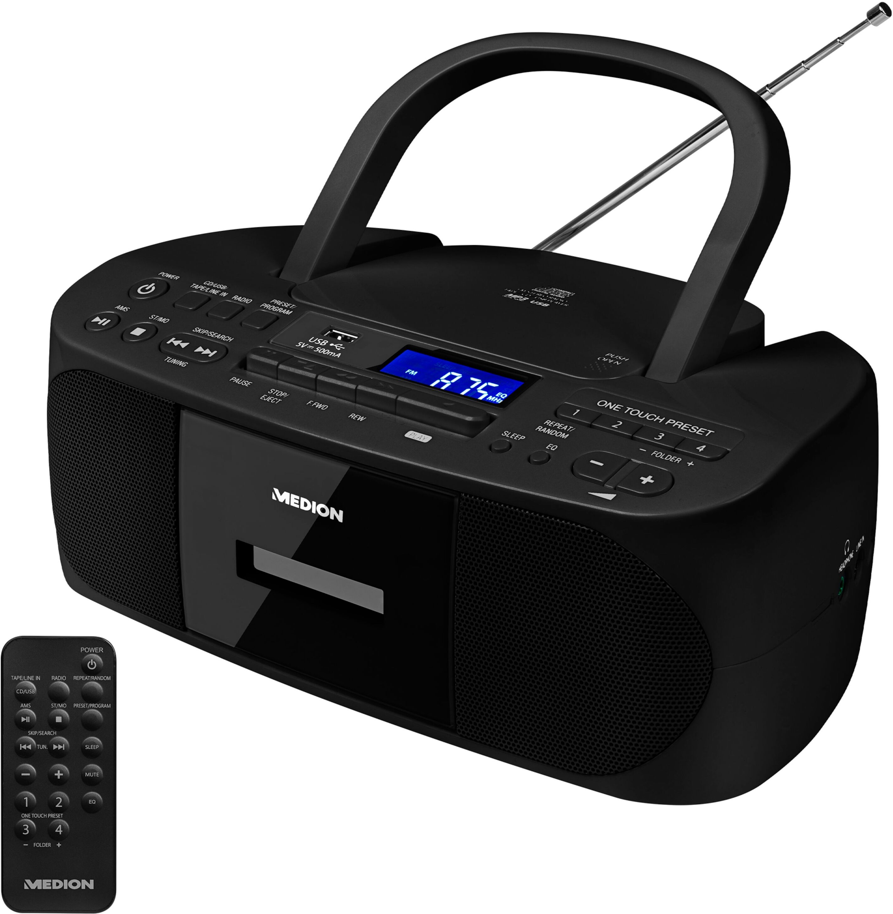 MEDION MEDION® LIFE E65010 Radio CD cassette Lecture MP3 PLL FM USB AUX 2 x 30 W puissance de sortie musicale max.