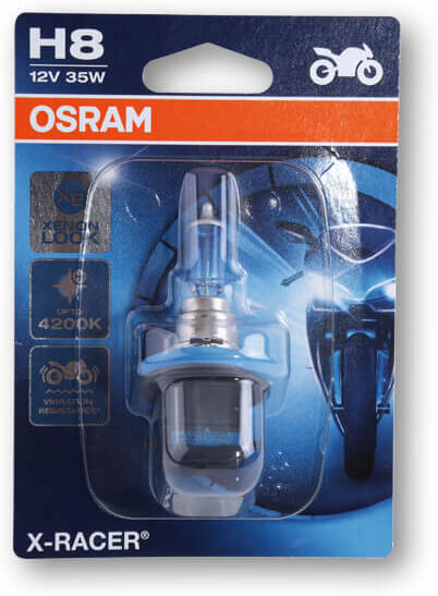 OSRAM H8 glødelampe, X-RACER, 12V 35W PGJ19-1, vibrasjonsbestandig teknologi, fjernlys  Hvit