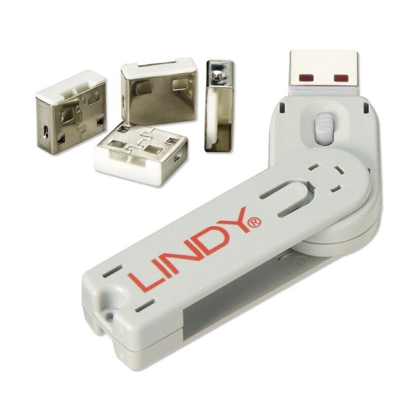 Lindy Usb-A Pc Port Blocker -  4 Låse / 1 Nøgle - Hvid