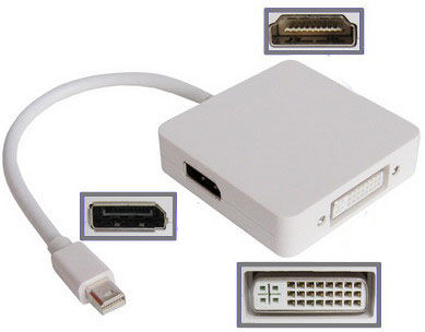 Mini DisplayPort - DisplayPort / HDMI / DVI-D (24 + 5) -adapteri, 15 cm