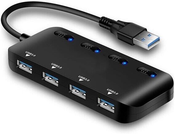 24hshop 4 porters USB 3.0 Hub med switch