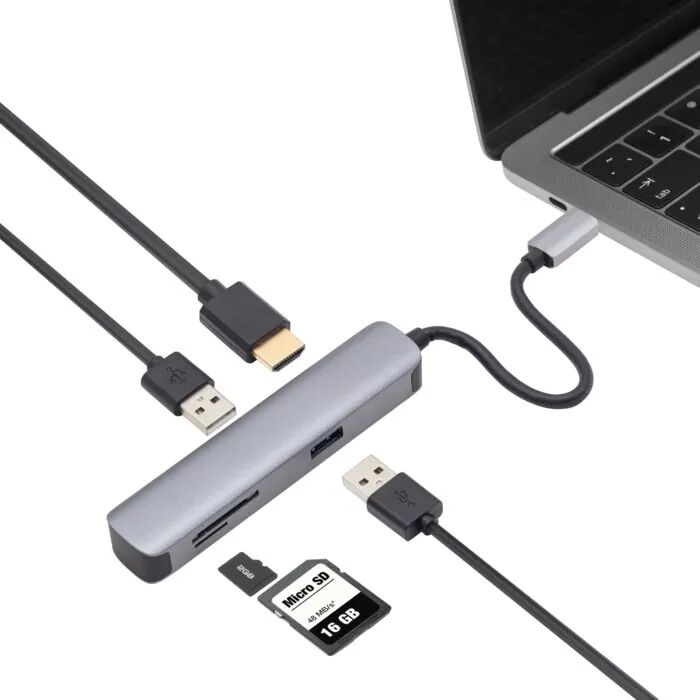 Plexgear Multiadapter for USB-C med 5 tilkoblinger