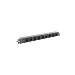 Lanberg PDU-09E-0300-BK - Strømfordelingsenhed (rackversion) - AC 220-250 V - 4000 Watt - output-stikforbindelser: 9 (7 x NF C61-314) - 1U - 19 - 3 m ledning - sort