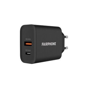 Fairphone - Strømforsyningsadapter - 30 Watt - 2 output-stikforbindelser (USB, 24 pin USB-C) - sort - Europa