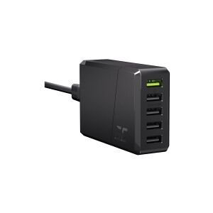GREENCELL Green Cell ChargeSource 5 - Strømforsyningsadapter - 52 Watt - 2.4 A - Apple Fast Charge, GC Ultra Charge, Huawei Fast Charge, QC 3.0, AFC - 5 output-stikforbindelser (USB) - sort