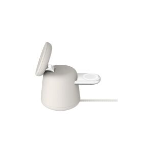 Belkin Components Belkin BoostCharge Pro 2-in-1 - Trådløs opladningsstander - med MagSafe + AC-strømadapter - 15 Watt - Fast Charge - MFI Certified - sand