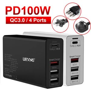 URVNS-Adaptateur secteur 4 ports USB C  100W  PD 100W  87W  65W  45W  30W  18W  Type C  Chargeur