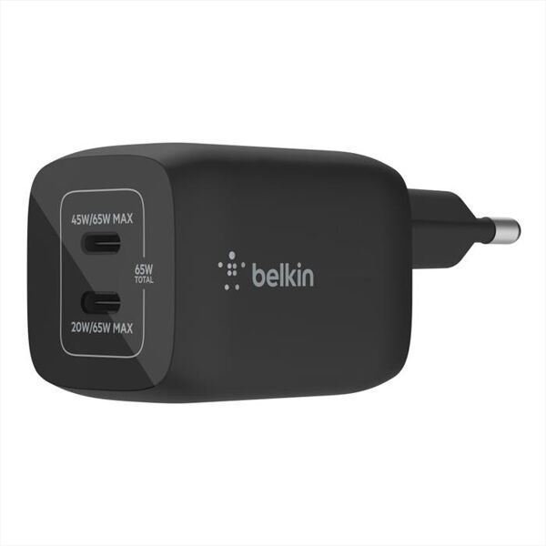 belkin caricabatterie da parete doppio gan usb-c pps 65w-nero