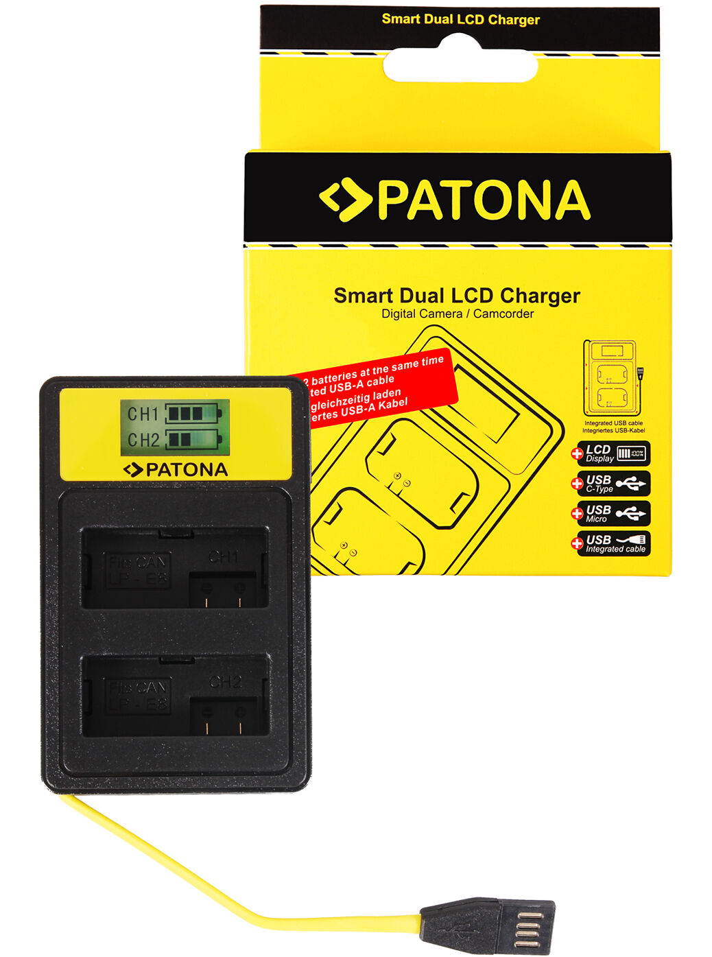 PATONA Carregador Smart Dual LCD USB para LP-E8