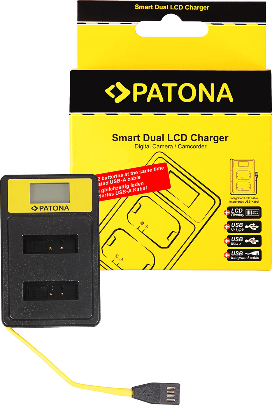 PATONA Carregador Smart Dual LCD USB para NB-13L