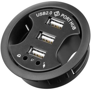 3-fach USB 2.0 Hi-Speed Einbau-HUB/Verteiler + Audio<br>zum Einbau in 60 mm Tischdurchführungen mit Audio-Anschluss