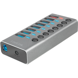 LOGILINK UA0387 - USB 3.2 Gen 1 Hub, 7 Ports + 1x Schnell-Ladeport, Ein/Aus-Schalt