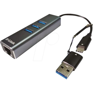D-LINK DUB-2332 - Netzwerkkarte, USB-A / C, Gigabit Ethernet, 1x RJ45, 3x USB 3.0