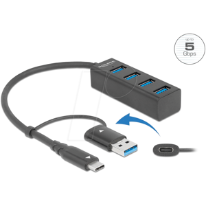 DELOCK 63828 - USB 3.0 Hub, 4 Port, USB-C zu 4x USB-A + C auf A Adapter