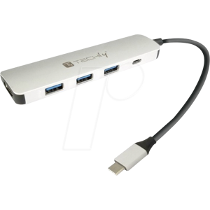 EFB-ELEKTRONIK EFB USB31CHUB4TL - USB 3.0 4-Port Alu Hub + 1& USB-C PD, grau