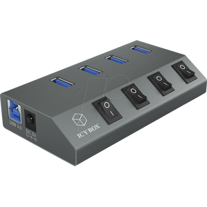 Icybox ICY IB-HUB1405 - USB 3.0 4 Port Hub, USB-A, Schalter, schwarz