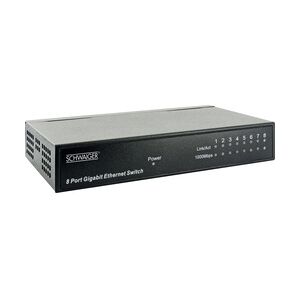 Schwaiger 8-Port Netzwerkswitch NWSW8 011 schwarz, Metallgehäuse, bis zu 1000 Mbit/s