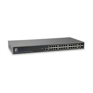 LevelOne gemanaged L3 Gigabit Ethernet 10/100/1000 Schwarz Netzwerk-Switch 24 x RJ-45 2 x RJ-45/SFP 1 x Console 128 MB RAM 32 Flash 52Gbps 8K 2600 g