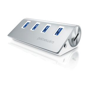 Primewire USB-Adapter 1× USB Typ A Stecker zu 4 x USB 3.2 Gen2 Buchse, 4 Port USB 3.2 Gen2 Hub Aktiv Verteiler mit Netzteil, Alugehäuse