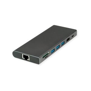 VALUE USB Typ C Dockingstation, HDMI 4K60, 4x US3.2Gen1 (1x C + 3x A), 1x PD, 1x SD/TF, 1x RJ45, 1x 3.5mm