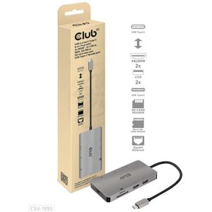 Club3D Club 3D USB Gen1 Typ-C 8-in-1 Hub mit 2x HDMI, 2x USB-A, RJ45, SD/Micro SD, grau