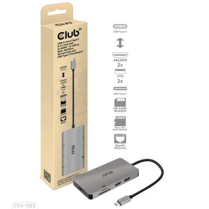 Club3D Club 3D USB Gen1 Typ-C 8-in-1 Hub mit 2x HDMI, 2x USB-A, RJ45, SD/Micro SD, grau