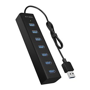 ICY BOX 7-Port USB-Hub USB 3.0 (Type-A) mit Netzteil, Ladefunktion, Aluminium, Schwarz