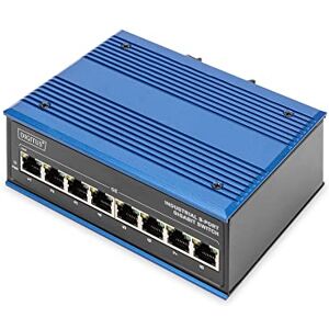 Digitus Netzwerk-Switch 8-Port Fast Ethernet DIN-Rail Montage Klemmleiste Lüfterlos Schwarz/Blau