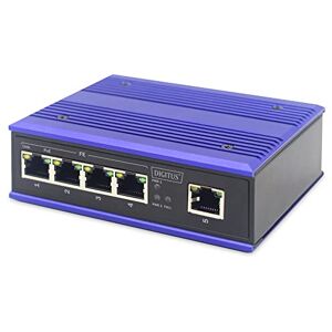 Digitus PoE Netzwerk-Switch 5-Port Fast Ethernet DIN-Rail Montage Klemmleiste Lüfterlos Schwarz/Blau