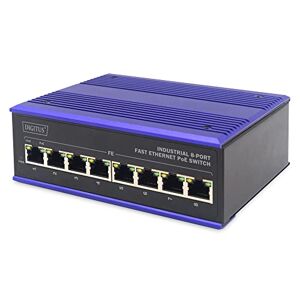Digitus PoE Netzwerk-Switch 8-Port Fast Ethernet DIN-Rail Montage Klemmleiste Lüfterlos Schwarz/Blau