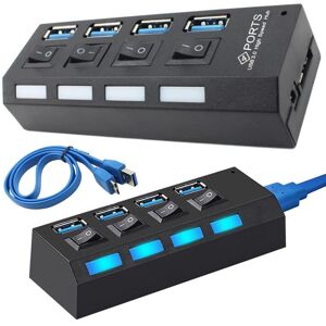 Mobil o Teknik 4-ports USB-hub med separate strømafbrydere