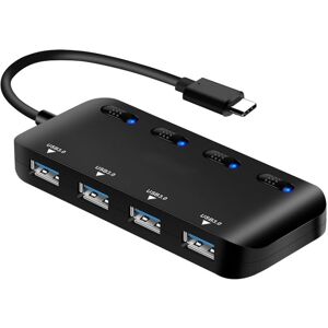 Shoppo Marte High Speed 4 x USB 3.0 to USB-C / Type-C HUB with Switch (Black)