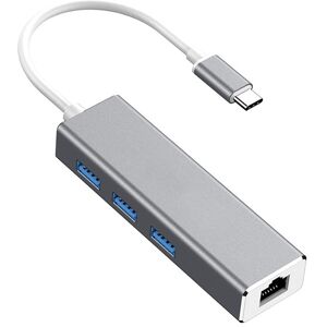 Shoppo Marte USB-C / Type-C to Gigabit Ethernet RJ45 & 3 x USB 3.0 Adapter Converter HUB, Computer External Tablet Phone Universal(Grey)