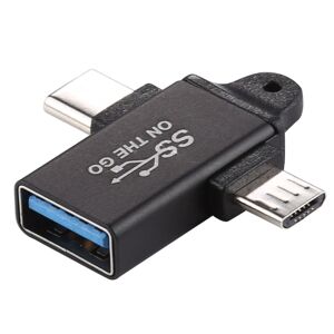 Shoppo Marte USB 3.0 Female to Type-C / USB-C Male + Micro Male Aluminium Alloy Adapter (Black)