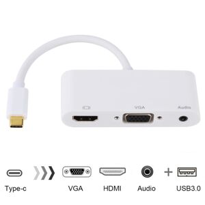 Shoppo Marte USB 2.0 + Audio Port + VGA + HDMI to USB-C / Type-C HUB Adapter (White)