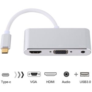 Shoppo Marte USB 2.0 + Audio Port + VGA + HDMI to USB-C / Type-C HUB Adapter (Silver)