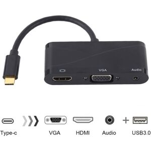 Shoppo Marte USB 2.0 + Audio Port + VGA + HDMI to USB-C / Type-C HUB Adapter (Black)