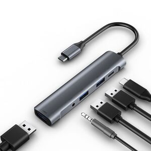 Shoppo Marte QC521 5 in 1 2xUSB2.0+USB3.0+Audio Port+PD to USB-C / Type-C HUB Adapter