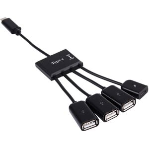 Shoppo Marte Portable 4 in 1 USB-C / Type-C to 3 Ports USB 2.0 OTG HUB Cable with Micro USB Power Supply