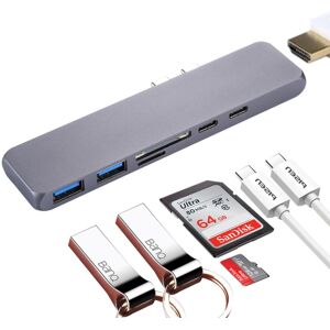 Shoppo Marte Multi-function Aluminium Alloy Dual USB-C / Type-C HUB Adapter with HDMI Female & 2 x USB 3.0 Ports & 2 x USB-C / Type-C Ports & SD Card Slot & TF Car